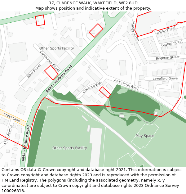 17, CLARENCE WALK, WAKEFIELD, WF2 8UD: Location map and indicative extent of plot