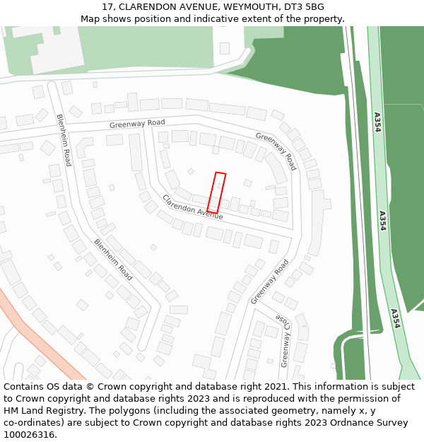 17, CLARENDON AVENUE, WEYMOUTH, DT3 5BG: Location map and indicative extent of plot