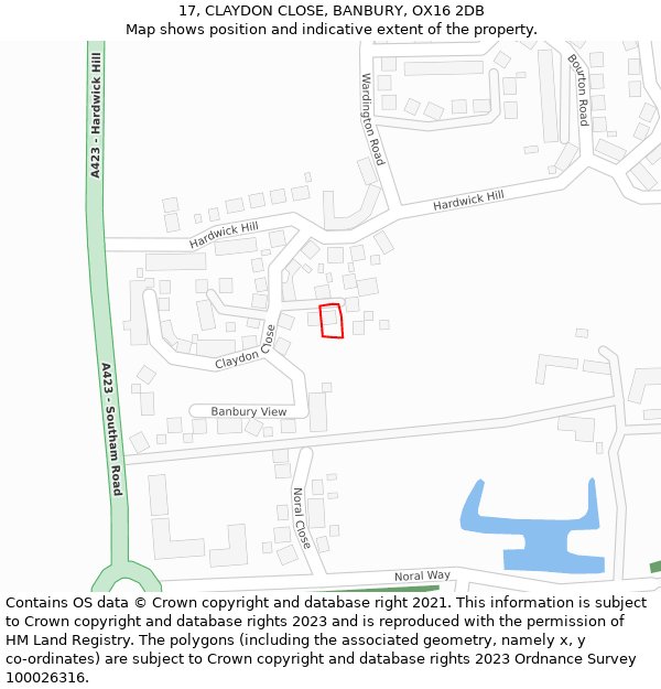 17, CLAYDON CLOSE, BANBURY, OX16 2DB: Location map and indicative extent of plot