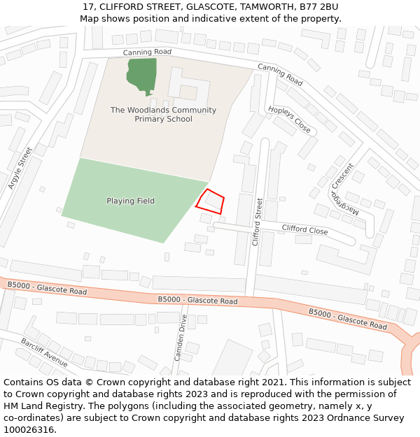 17, CLIFFORD STREET, GLASCOTE, TAMWORTH, B77 2BU: Location map and indicative extent of plot