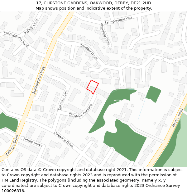 17, CLIPSTONE GARDENS, OAKWOOD, DERBY, DE21 2HD: Location map and indicative extent of plot