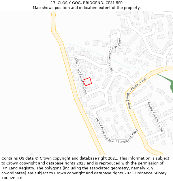 17, CLOS Y GOG, BRIDGEND, CF31 5FP: Location map and indicative extent of plot