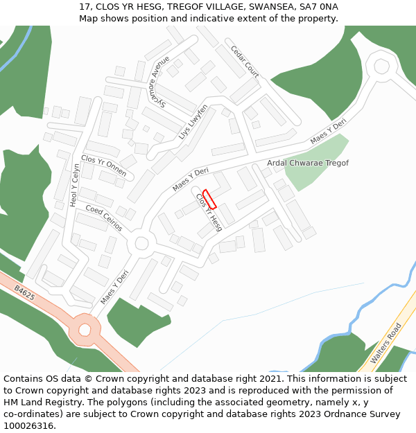 17, CLOS YR HESG, TREGOF VILLAGE, SWANSEA, SA7 0NA: Location map and indicative extent of plot