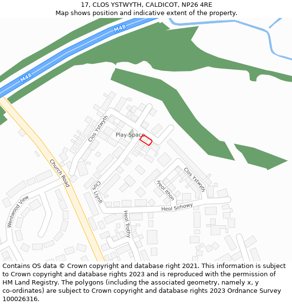 17, CLOS YSTWYTH, CALDICOT, NP26 4RE: Location map and indicative extent of plot