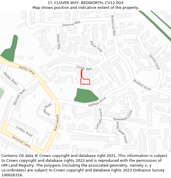 17, CLOVER WAY, BEDWORTH, CV12 0GX: Location map and indicative extent of plot