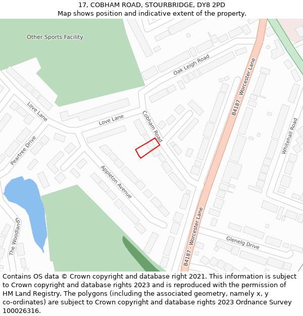 17, COBHAM ROAD, STOURBRIDGE, DY8 2PD: Location map and indicative extent of plot