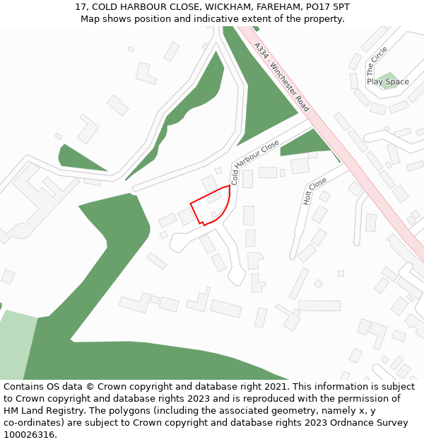 17, COLD HARBOUR CLOSE, WICKHAM, FAREHAM, PO17 5PT: Location map and indicative extent of plot