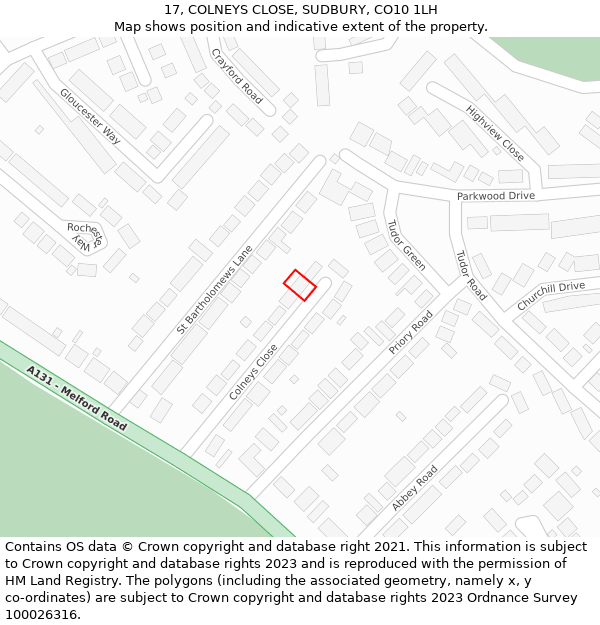 17, COLNEYS CLOSE, SUDBURY, CO10 1LH: Location map and indicative extent of plot