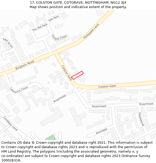 17, COLSTON GATE, COTGRAVE, NOTTINGHAM, NG12 3JX: Location map and indicative extent of plot