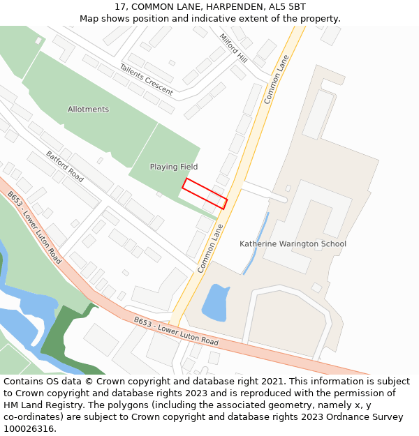 17, COMMON LANE, HARPENDEN, AL5 5BT: Location map and indicative extent of plot