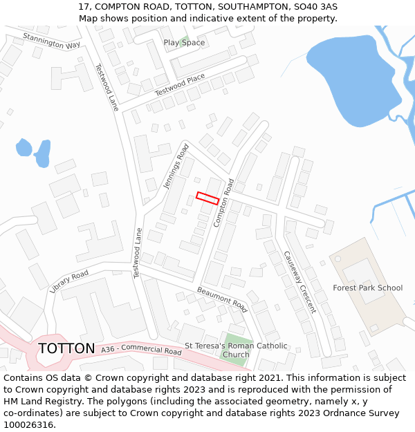 17, COMPTON ROAD, TOTTON, SOUTHAMPTON, SO40 3AS: Location map and indicative extent of plot