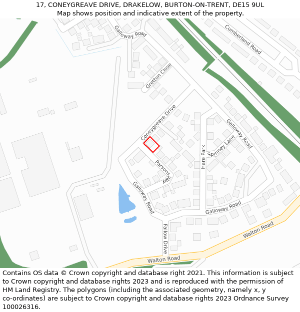 17, CONEYGREAVE DRIVE, DRAKELOW, BURTON-ON-TRENT, DE15 9UL: Location map and indicative extent of plot