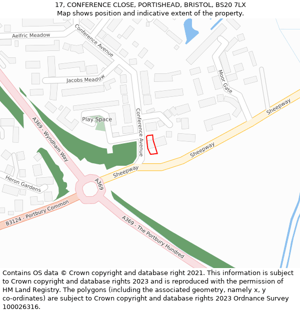 17, CONFERENCE CLOSE, PORTISHEAD, BRISTOL, BS20 7LX: Location map and indicative extent of plot