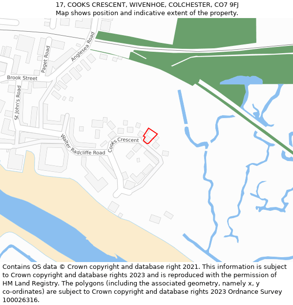 17, COOKS CRESCENT, WIVENHOE, COLCHESTER, CO7 9FJ: Location map and indicative extent of plot