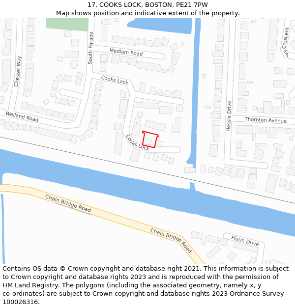 17, COOKS LOCK, BOSTON, PE21 7PW: Location map and indicative extent of plot