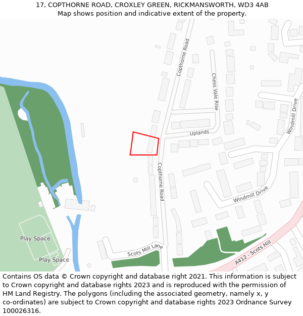 17, COPTHORNE ROAD, CROXLEY GREEN, RICKMANSWORTH, WD3 4AB: Location map and indicative extent of plot