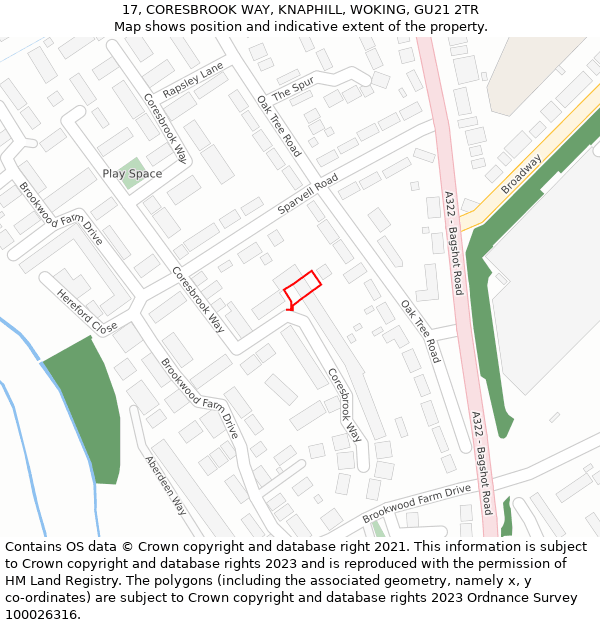 17, CORESBROOK WAY, KNAPHILL, WOKING, GU21 2TR: Location map and indicative extent of plot