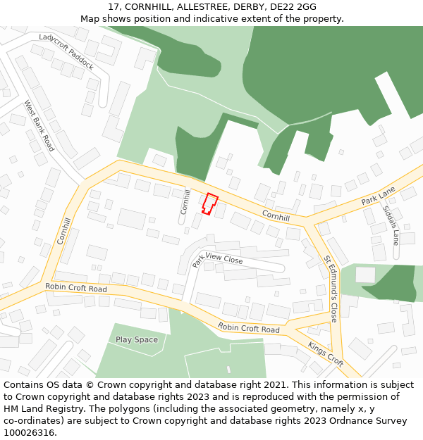 17, CORNHILL, ALLESTREE, DERBY, DE22 2GG: Location map and indicative extent of plot
