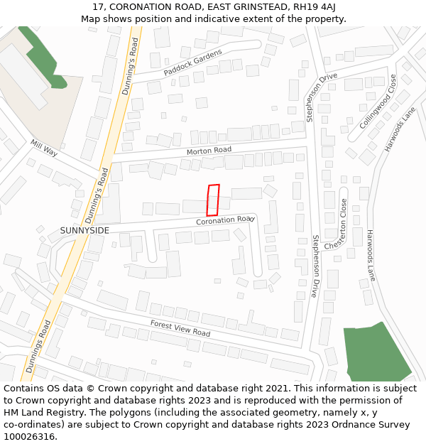 17, CORONATION ROAD, EAST GRINSTEAD, RH19 4AJ: Location map and indicative extent of plot