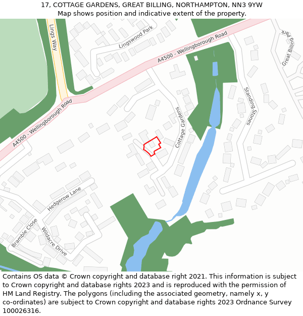 17, COTTAGE GARDENS, GREAT BILLING, NORTHAMPTON, NN3 9YW: Location map and indicative extent of plot