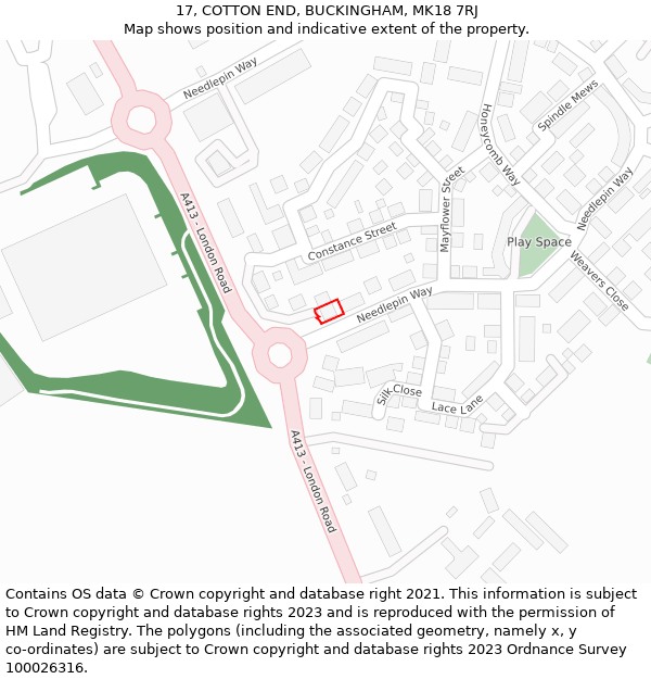 17, COTTON END, BUCKINGHAM, MK18 7RJ: Location map and indicative extent of plot