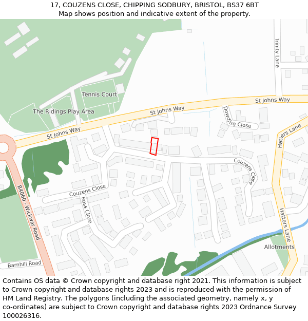 17, COUZENS CLOSE, CHIPPING SODBURY, BRISTOL, BS37 6BT: Location map and indicative extent of plot