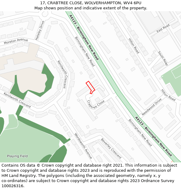 17, CRABTREE CLOSE, WOLVERHAMPTON, WV4 6PU: Location map and indicative extent of plot
