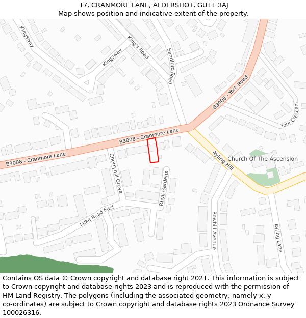 17, CRANMORE LANE, ALDERSHOT, GU11 3AJ: Location map and indicative extent of plot