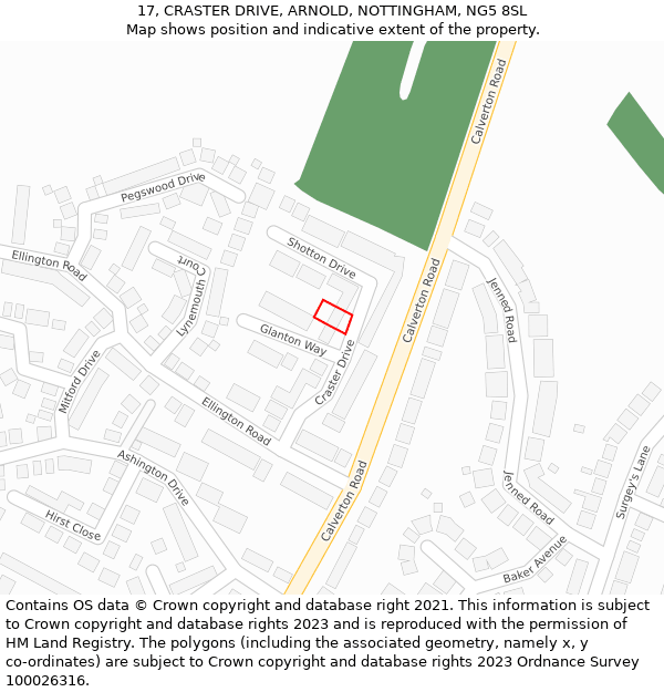 17, CRASTER DRIVE, ARNOLD, NOTTINGHAM, NG5 8SL: Location map and indicative extent of plot