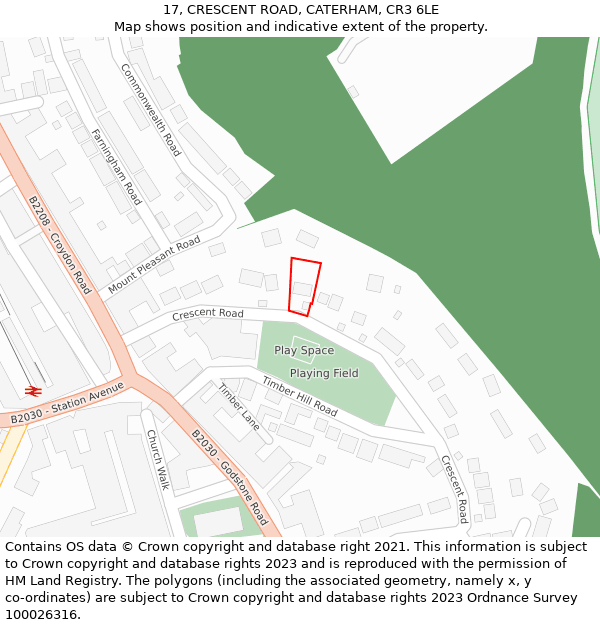 17, CRESCENT ROAD, CATERHAM, CR3 6LE: Location map and indicative extent of plot