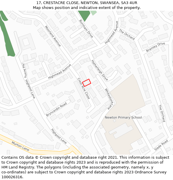 17, CRESTACRE CLOSE, NEWTON, SWANSEA, SA3 4UR: Location map and indicative extent of plot