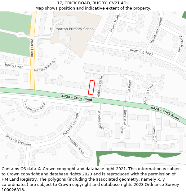 17, CRICK ROAD, RUGBY, CV21 4DU: Location map and indicative extent of plot