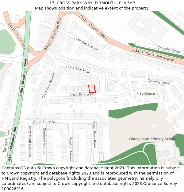 17, CROSS PARK WAY, PLYMOUTH, PL6 5AP: Location map and indicative extent of plot