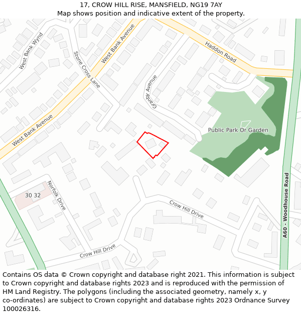 17, CROW HILL RISE, MANSFIELD, NG19 7AY: Location map and indicative extent of plot