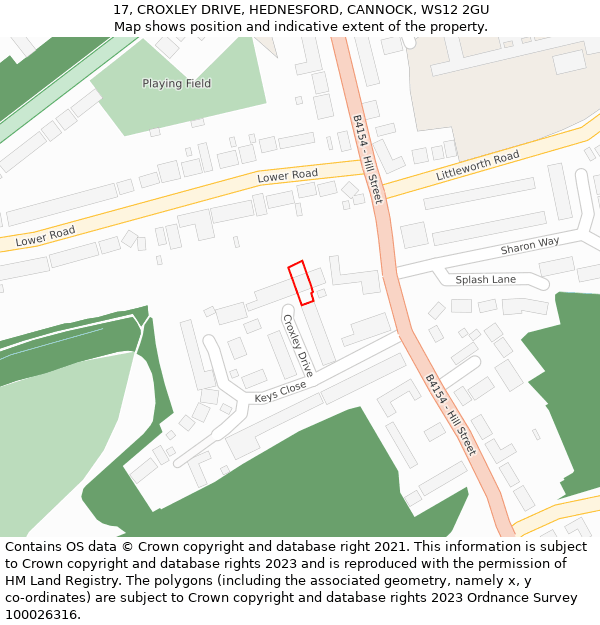 17, CROXLEY DRIVE, HEDNESFORD, CANNOCK, WS12 2GU: Location map and indicative extent of plot