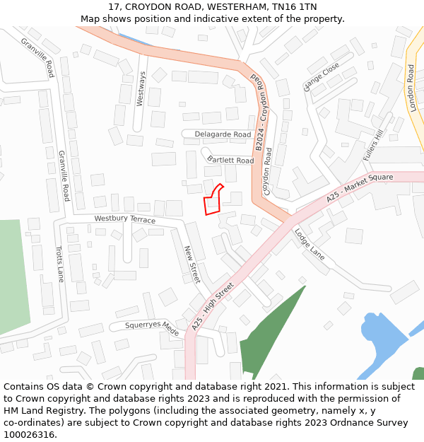 17, CROYDON ROAD, WESTERHAM, TN16 1TN: Location map and indicative extent of plot