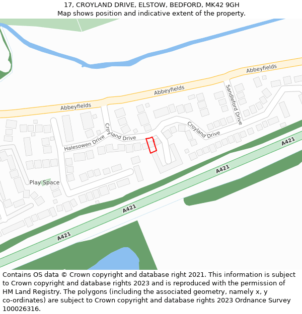 17, CROYLAND DRIVE, ELSTOW, BEDFORD, MK42 9GH: Location map and indicative extent of plot