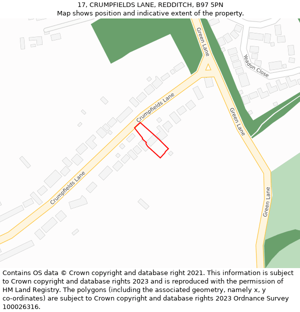 17, CRUMPFIELDS LANE, REDDITCH, B97 5PN: Location map and indicative extent of plot