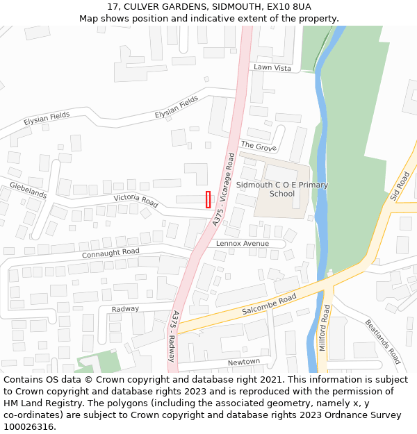 17, CULVER GARDENS, SIDMOUTH, EX10 8UA: Location map and indicative extent of plot