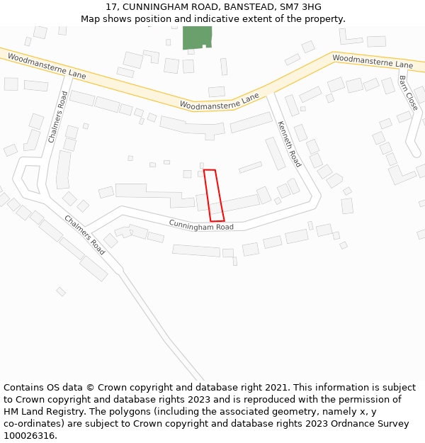 17, CUNNINGHAM ROAD, BANSTEAD, SM7 3HG: Location map and indicative extent of plot