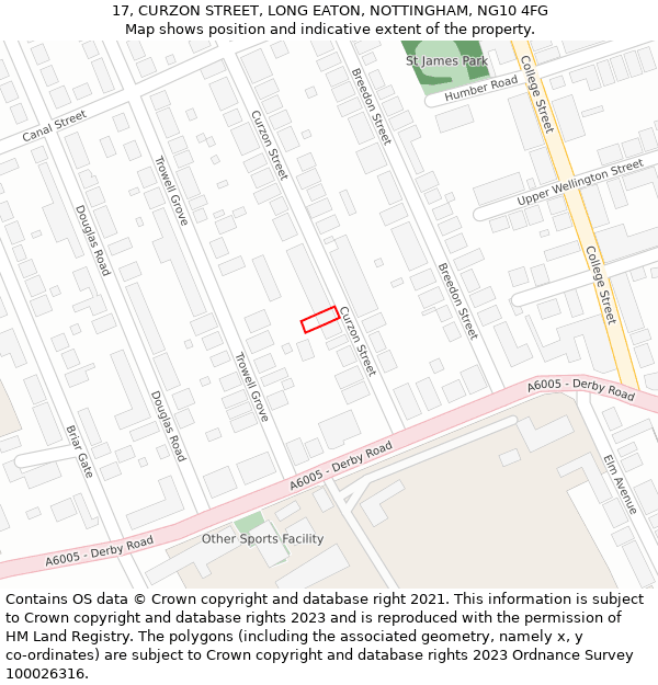 17, CURZON STREET, LONG EATON, NOTTINGHAM, NG10 4FG: Location map and indicative extent of plot