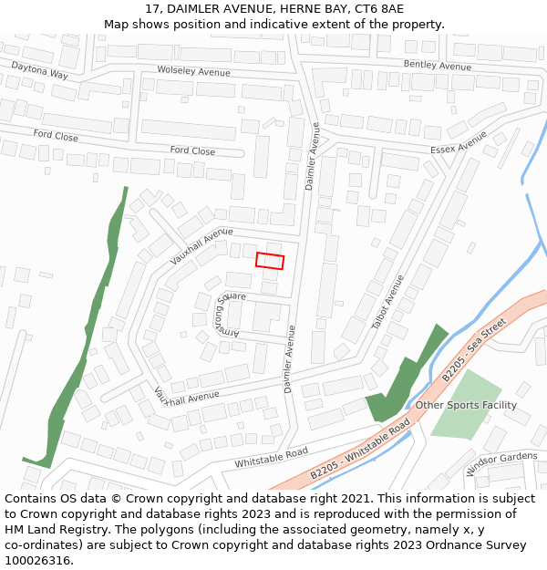 17, DAIMLER AVENUE, HERNE BAY, CT6 8AE: Location map and indicative extent of plot