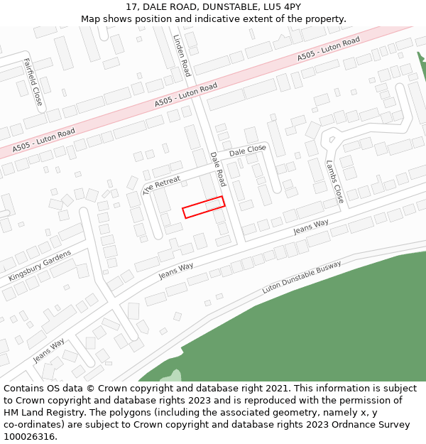 17, DALE ROAD, DUNSTABLE, LU5 4PY: Location map and indicative extent of plot