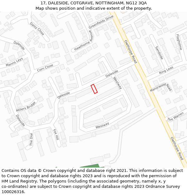 17, DALESIDE, COTGRAVE, NOTTINGHAM, NG12 3QA: Location map and indicative extent of plot