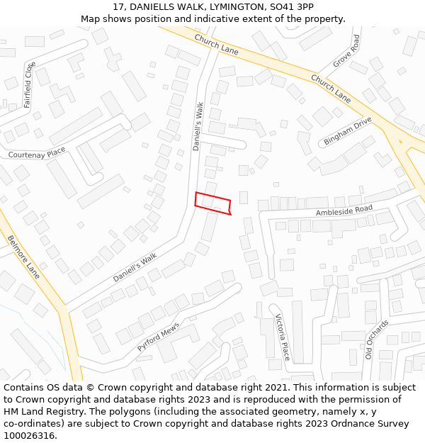 17, DANIELLS WALK, LYMINGTON, SO41 3PP: Location map and indicative extent of plot