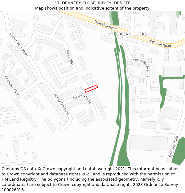 17, DEANERY CLOSE, RIPLEY, DE5 3TR: Location map and indicative extent of plot