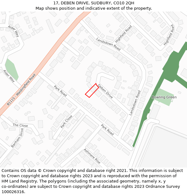 17, DEBEN DRIVE, SUDBURY, CO10 2QH: Location map and indicative extent of plot