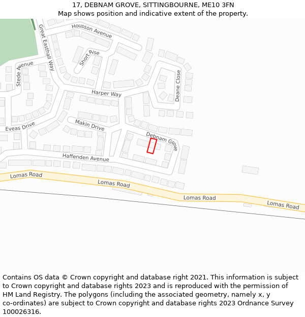 17, DEBNAM GROVE, SITTINGBOURNE, ME10 3FN: Location map and indicative extent of plot