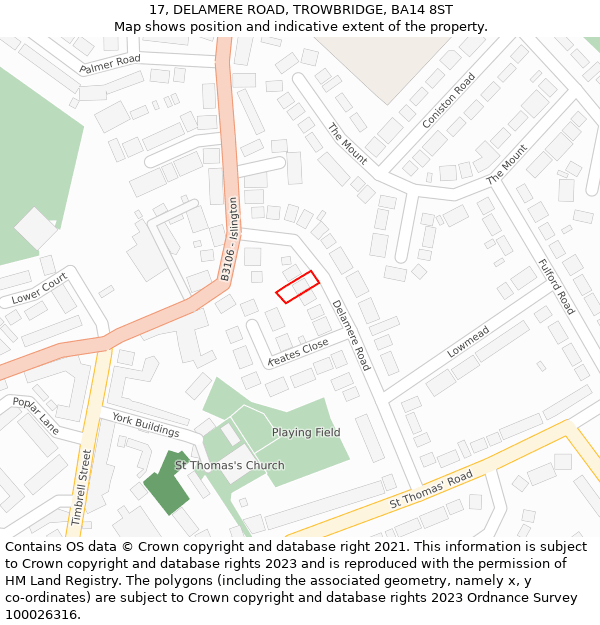 17, DELAMERE ROAD, TROWBRIDGE, BA14 8ST: Location map and indicative extent of plot