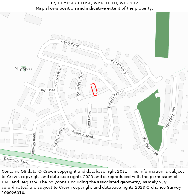 17, DEMPSEY CLOSE, WAKEFIELD, WF2 9DZ: Location map and indicative extent of plot